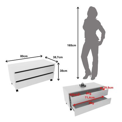 Balcão Gabinete para Banheiro 80cm com Rodízio e 2 Gavetas Branco sem Cuba