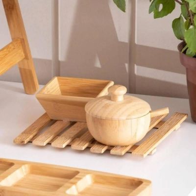 Descanso de Bambu Apoio Para Panela Quente 17cm Lyor Quadrado de Mesa