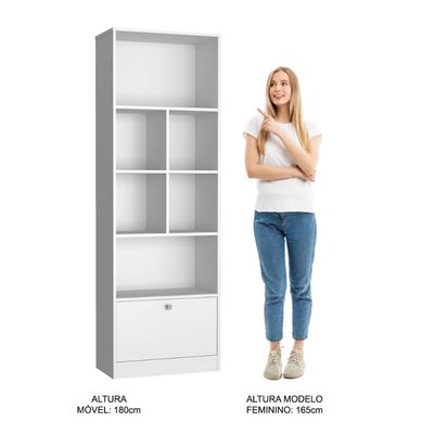 Conjunto Mesa e Livreiro Home Office Nova Mobile Branco