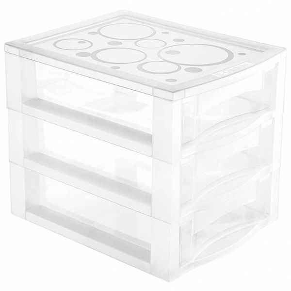 Gaveteiro Plástico 3 Gavetas Ordene 16,5x13x13,5cm Porta Objetos Acessórios Cristal Bel