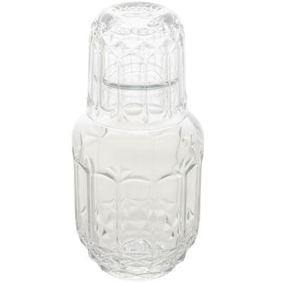 Garrafa Lyor 500ml para Água Moringa de Vidro Faces com Copo Tampa 145ml para Bebidas