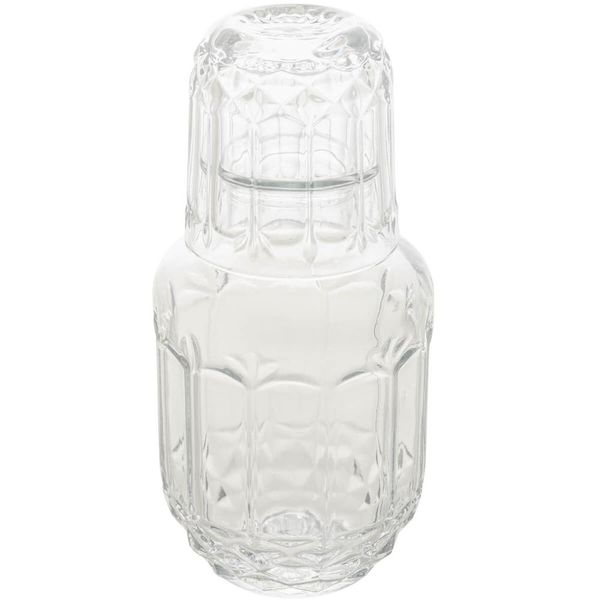 Garrafa Lyor 500ml para Água Moringa de Vidro Faces com Copo Tampa 145ml para Bebidas