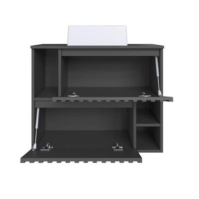 Gabinete Suspenso Luiza Grafite Cuba Branca Espelheira Ripada 75cm Em Mármore Sintético De Banheiro