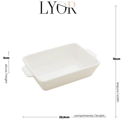 Travessa de Porcelana com Alça Branca 750ml Refratário Lyor
