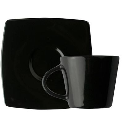 Xícara de Café com Pires em Porcelana Germer Preta 90ml Oriental Cafezinho