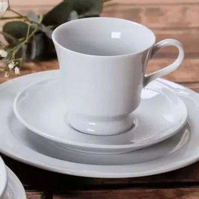 Xícara de Café com Pires Porcelana Branca 80ml Chá Capri Servir Mesa Posta Germer
