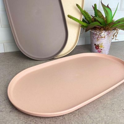 Travessa Oval Bambu Plástico 38x21cm Prato Bandeja Servir Petisco Salgados Lines Lyor