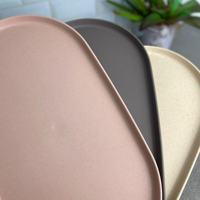 Travessa Oval Bambu Plástico 38x21cm Prato Bandeja Servir Petisco Salgados Lines Lyor