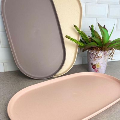 Travessa Oval Bambu Plástico 38x21cm Prato Bandeja Servir Petisco Salgados Lines Lyor