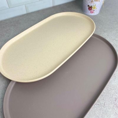 Travessa Oval Bambu Plástico 38x21cm Prato Bandeja Servir Petisco Salgados Lines Lyor