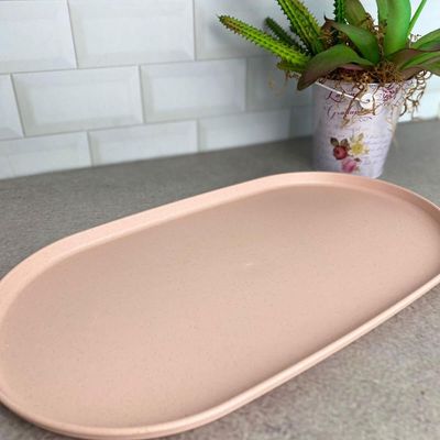 Travessa Oval Bambu Plástico 38x21cm Prato Bandeja Servir Petisco Salgados Lines Lyor