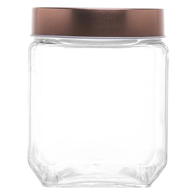 Kit 12 Potes de Vidro 1,2L Quadrado com Tampa Metal Mantimentos Rosé Gold Gran Gastro Lyor