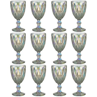Jogo 12 Taças de Vidro 325ml Diamond Lyor Furta Cor Servir Água Suco Drinks