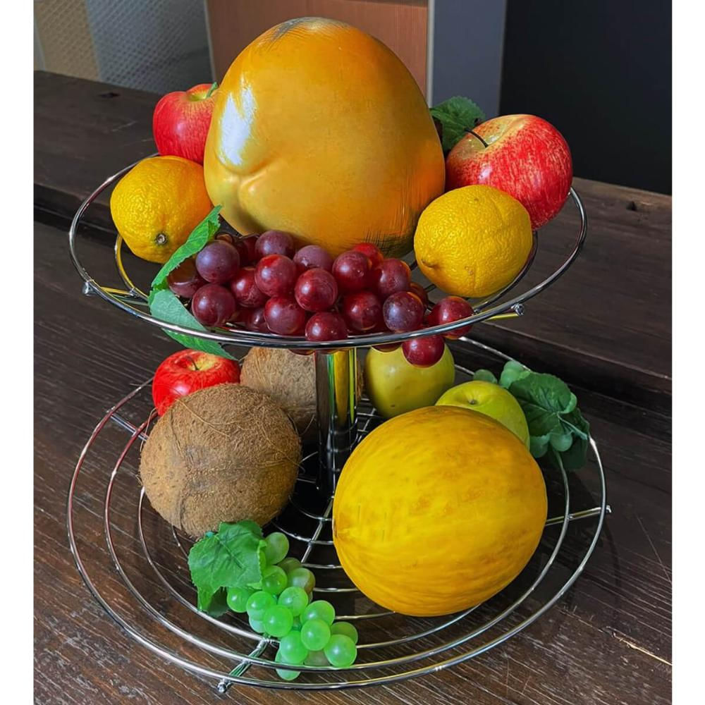 Fruteira Redonda de Mesa Aramada Dupla de Bancada 2 Andares Grande Masutti