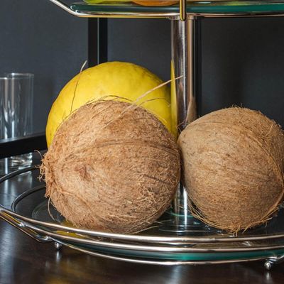 Fruteira Dupla de Mesa Bancada Aramada com Vidro Redonda Masutti 2 Andares Suporte para Frutas