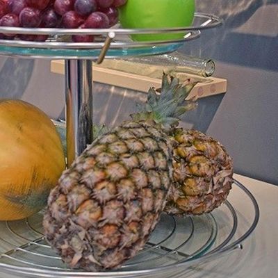 Fruteira Dupla de Mesa Bancada Aramada com Vidro Redonda Masutti 2 Andares Suporte para Frutas