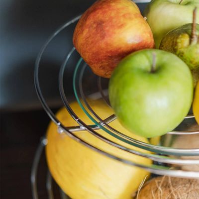 Fruteira Dupla de Mesa Bancada Aramada com Vidro Redonda Masutti 2 Andares Suporte para Frutas