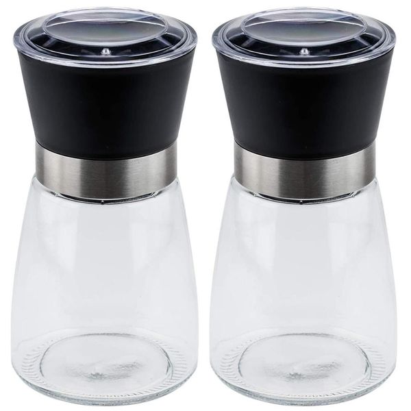 Kit 2 Moedores de Temperos 170ml Lyor em Vidro com Moinhos de Cerâmica e Tampas Pretas