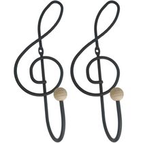 Kit 2 Ganchos Cabideiros Aço Preto Cifra Música 28cm Suportes de Parede Pendurar Roupa Bolsas