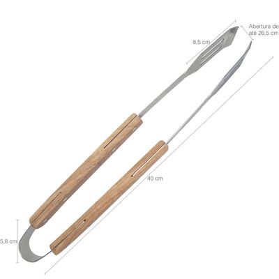 Kit 3 Pegadores de Churrasco Carne Legumes 40cm Inox Cabo Longo Madeira Brinox