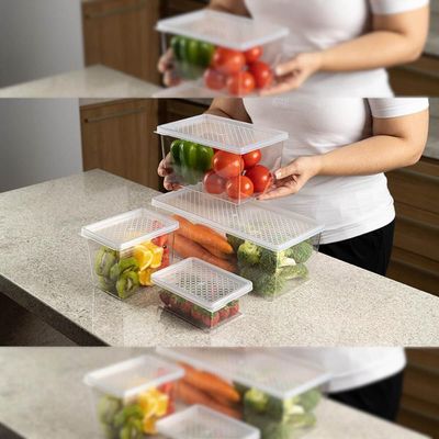Kit 3 Organizadores de Geladeira com Tampa 4,5L Frutas Legumes Multiuso Transparente UZ