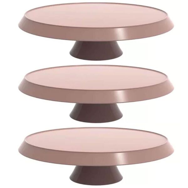 Kit 3 Bases Porta Bolos Tortas Doces 30cm Boleira com Pé Crippa Amêndoa