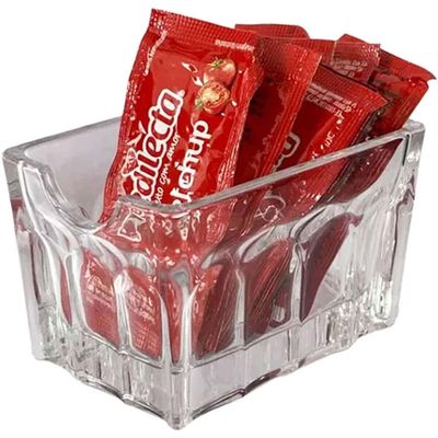 Kit 24 Porta Sachês Vidro Faces Lyor 8x5,5cm Suporte Chá Açúcar Sal Mesa Transparente