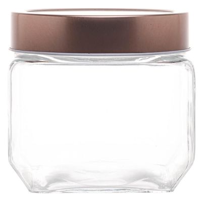 Kit 5 Potes de Vidro Tampa Metal Rose Gold 800ml Gastro Lyor Porta Mantimentos Doces