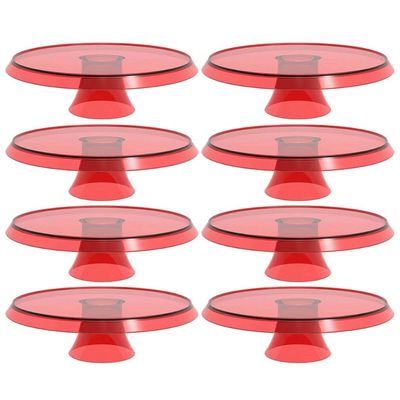 Kit 8 Bases Porta Bolos Tortas Doces 25cm com Pé Vermelho Transparente Glassy Crippa