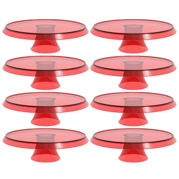 Kit 8 Bases Porta Bolos Tortas Doces 25cm com Pé Vermelho Transparente Glassy Crippa