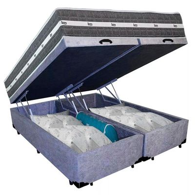 Cama Box Baú Casal Bipartido Suede + Colchão Anjos Black Graphite Molas Ensacadas 138x188x64cm cinza