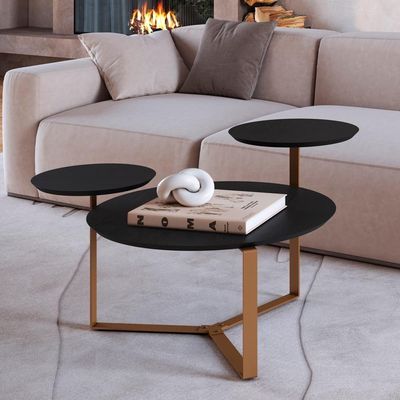 Mesa Centro 03 Tampos Chanfrada Pe Metal Dourado Nero Artesano Nero Dourado