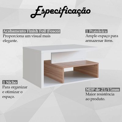 Mesa De Centro 1 Nicho E 1 Prateleira B92 Branco Montana Novam Branco Montana