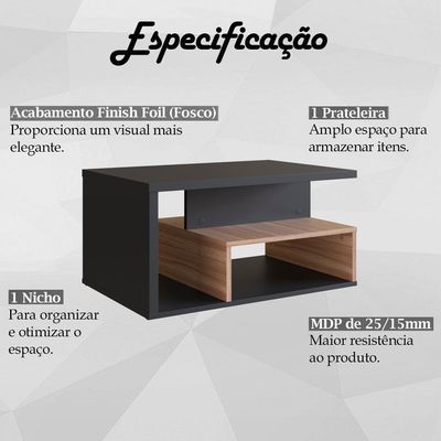 Mesa De Centro 1 Nicho E 1 Prateleira B92 Preto Montana Novam Preto Montana