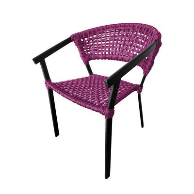 Kit 4 Cadeiras Sofia Corda Náutica Base Em Alumínio Preto-rosa - Cor: Rosa