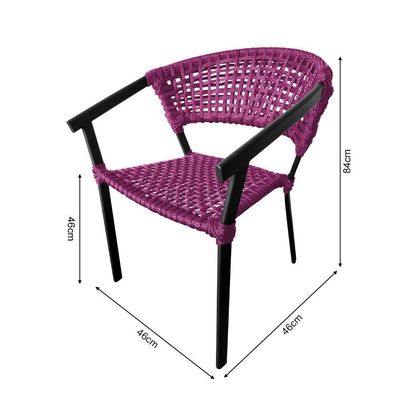 Kit 4 Cadeiras Sofia Corda Náutica Base Em Alumínio Preto-rosa - Cor: Rosa