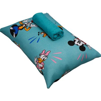 Jogo de Cama Portallar Solteiro Malha 100% Algodão Disney Mickey Feliz 2 Pçs Verde
