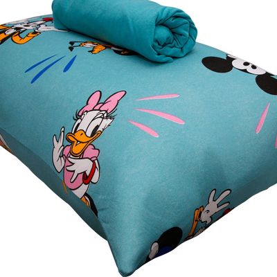 Jogo de Cama Portallar Solteiro Malha 100% Algodão Disney Mickey Feliz 2 Pçs Verde