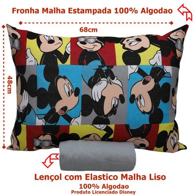 Jogo de Cama Portallar Solteiro Malha 100% Algodao Disney Mickey Glasses 2 Pçs Cinza