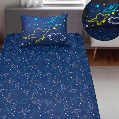 Jogo de Cama Portallar Solteiro Malha Mista Joy Dinossauros 2 peças Azul
