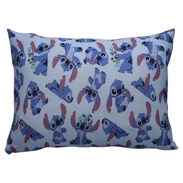 Fronha Portallar Malha Disney Estampada Stitch e Xepa 48cm x 68cm Azul