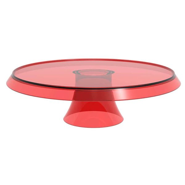 Base Porta Bolos Tortas Doces 25cm com Pé Vermelho Transparente Glassy Crippa