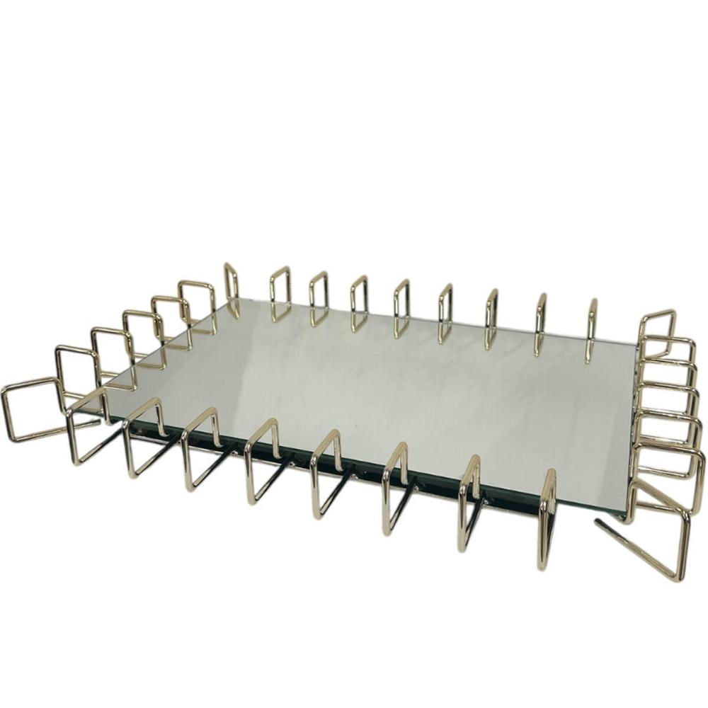 Bandeja Espelhada Dourada Retangular Decorativa para Lavabo Aparador Centro de Mesa Anfield