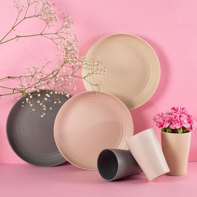 Bandeja para Servir Bebidas Porções Bambu e Polipropileno Fundo Colorido 27cm Redonda Lyor
