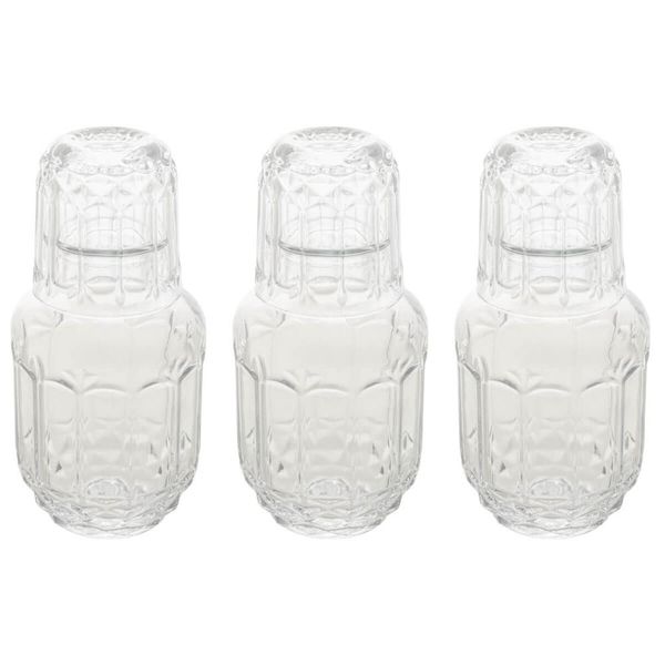 3 Garrafas para Água Moringa de Vidro 500ml Copo Tampa Lyor Faces