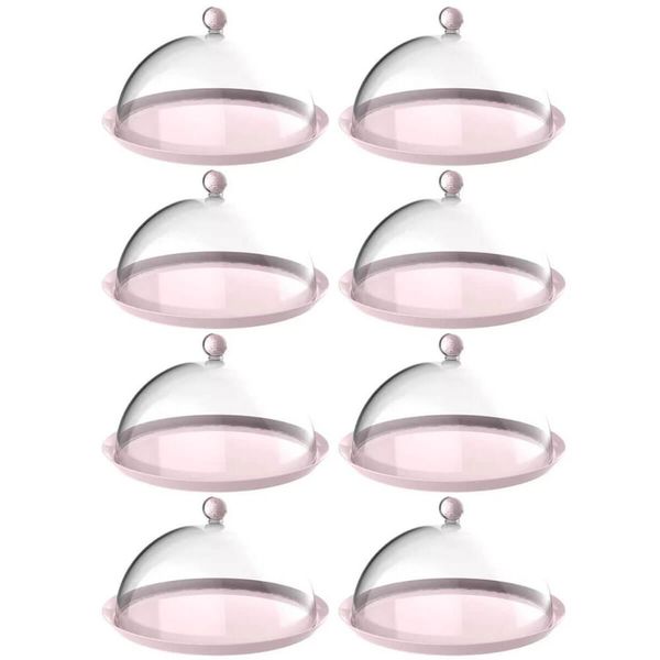 8 Porta Bolo Rosa Himalaia 30cm com Cúpula Bubble Crippa Boleira Torta Doces