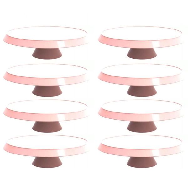 Kit 8 Bases Porta Bolos Rosa Himalaia 30cm com Pé Bubble Crippa Suporte Tortas Doces