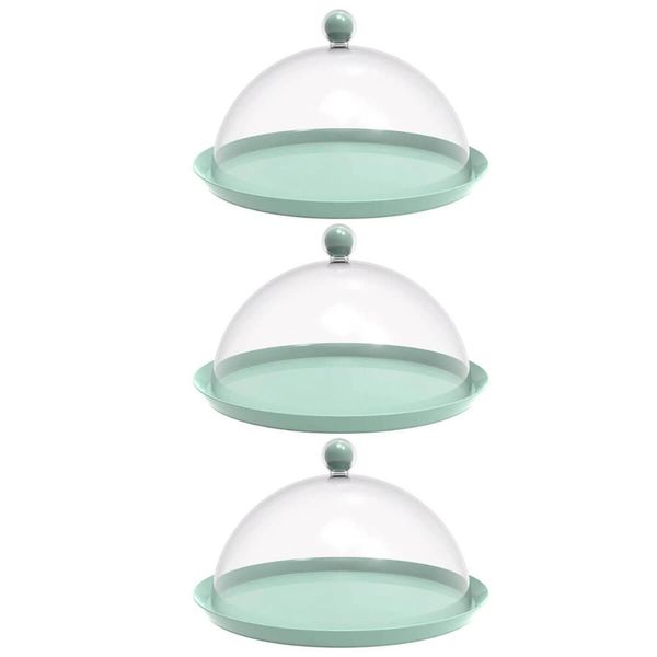 Kit 3 Porta Bolo Torta 30cm Verde Menta Cúpula Boleira Doces Petiscos Crippa Bubble