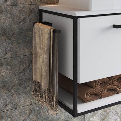Gabinete Suspenso de Banheiro 80cm Branco Estilo Industrial Sem Cuba Placa e Ponto