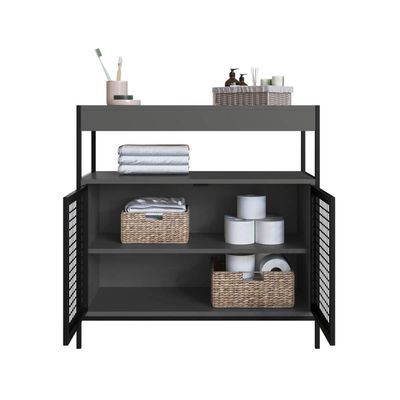 Gabinete de Banheiro 80cm  com 2 Portas P1038 Preto/Grafite sem Cuba